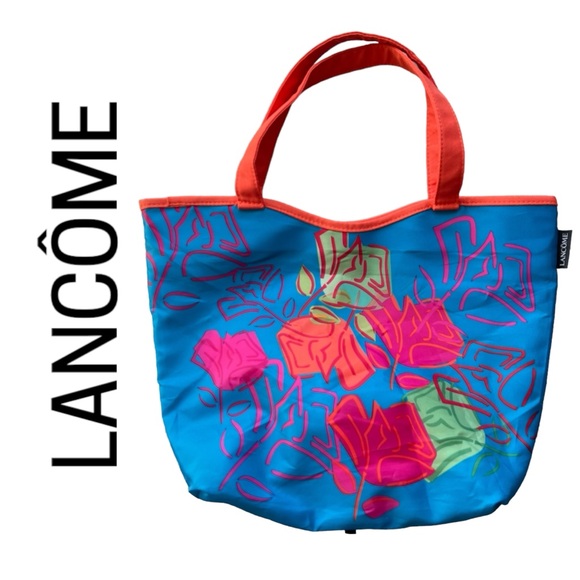 LANCOME large Tote Floral Picnic Beach School Computer orange blue green pink - Picture 3 of 6